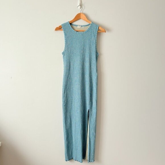 Aritzia Wilfred Verona Gingham Sleeveless Midi Dress Blue Green Size Medium - Picture 6 of 10